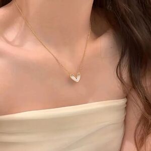 Heart Shaped Pendant Necklace 14K Gold Plated Luxury Romantic Golden Edge Jewel